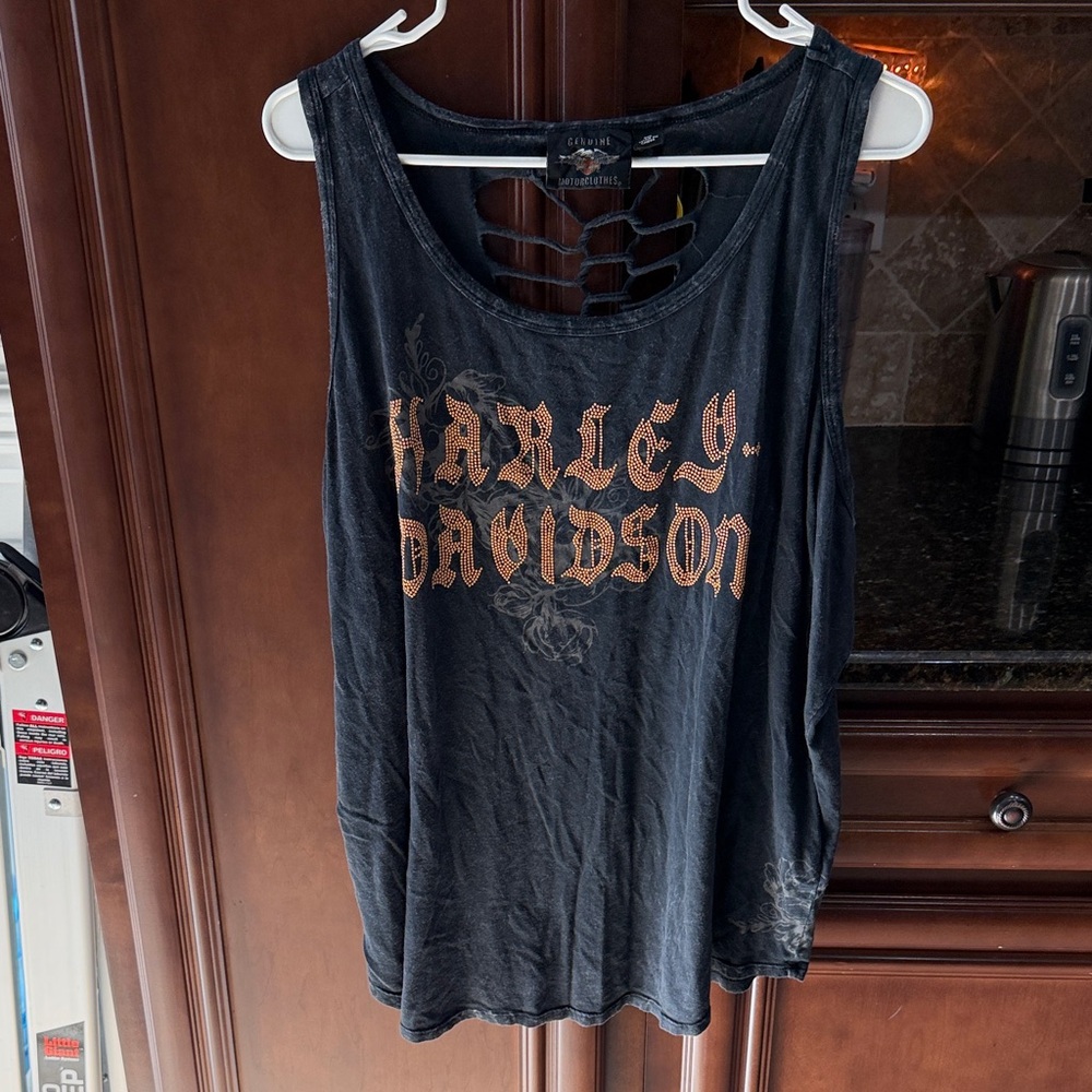 Harley-Davidson Black and Orange Women's Tank Top 2X
